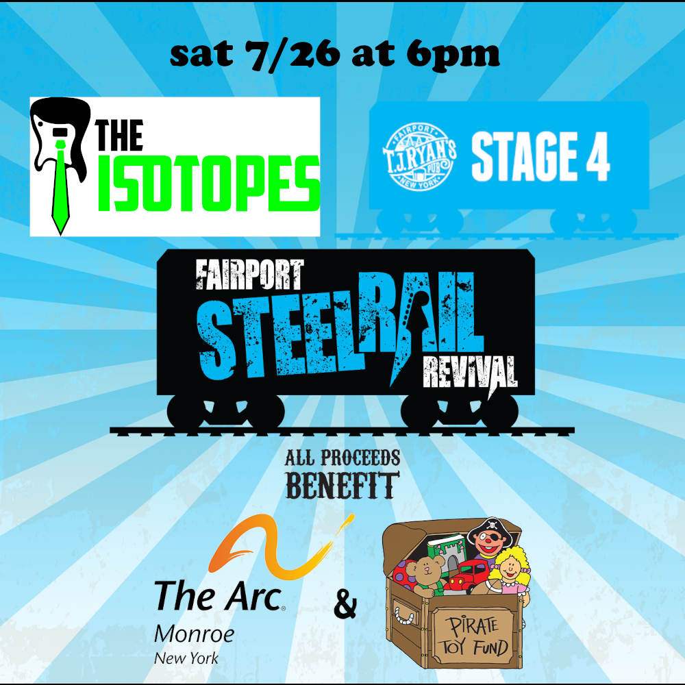The Isotopes are appearing at Fairport Steel Rail Revival on Saturday July 26th at 6pm on the TJ Ryan stage and you should come